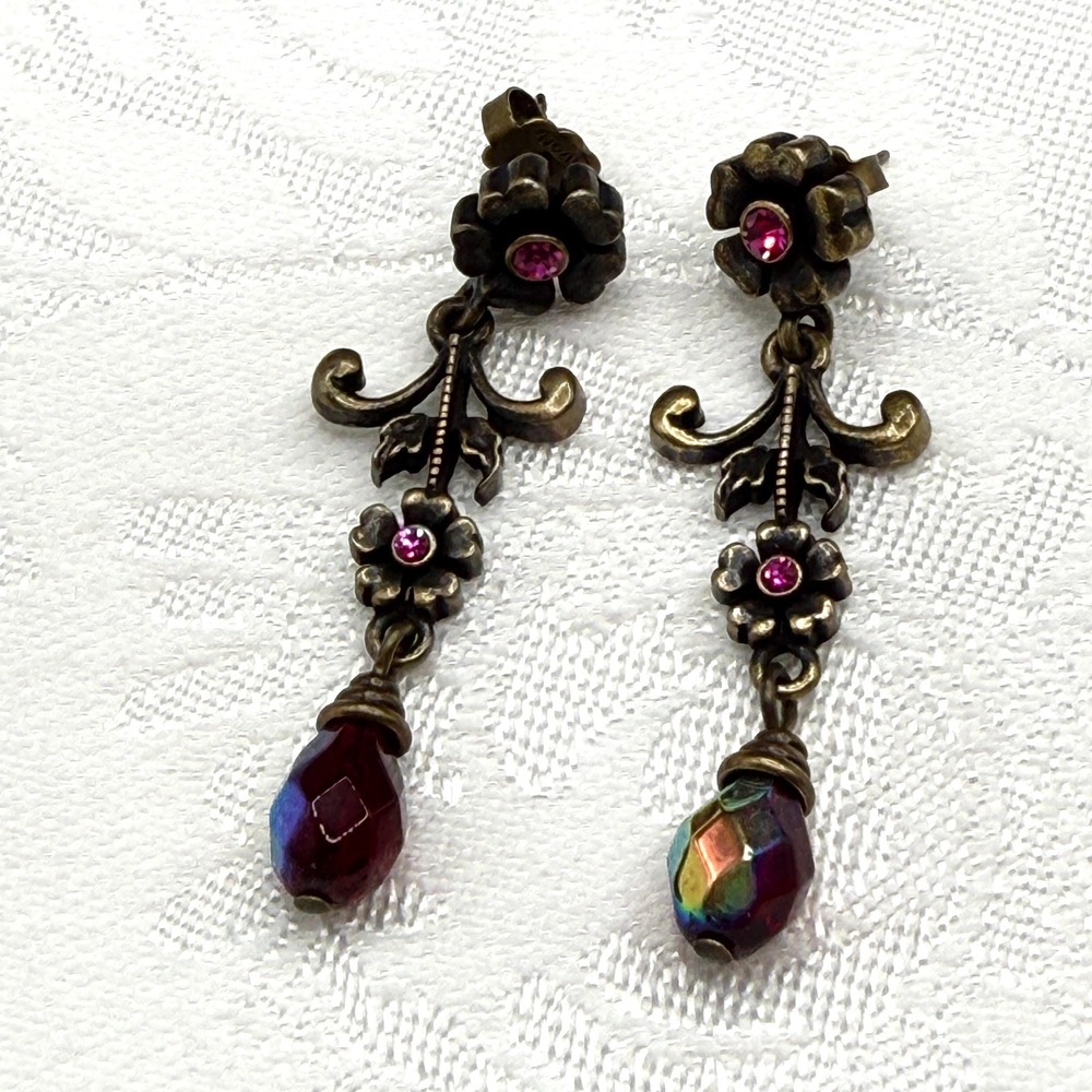 Vintage AVON Bronze Tone Victorian Revival Filigree Floral Dangle Earrings